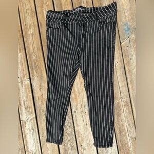 HT Denim Black & White Stripe Hi-Rise Super Skinny Jeans Plus Size